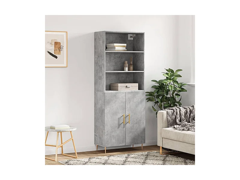 Buffet haut Gris béton 69,5x34x180 cm Bois d'ingénierie