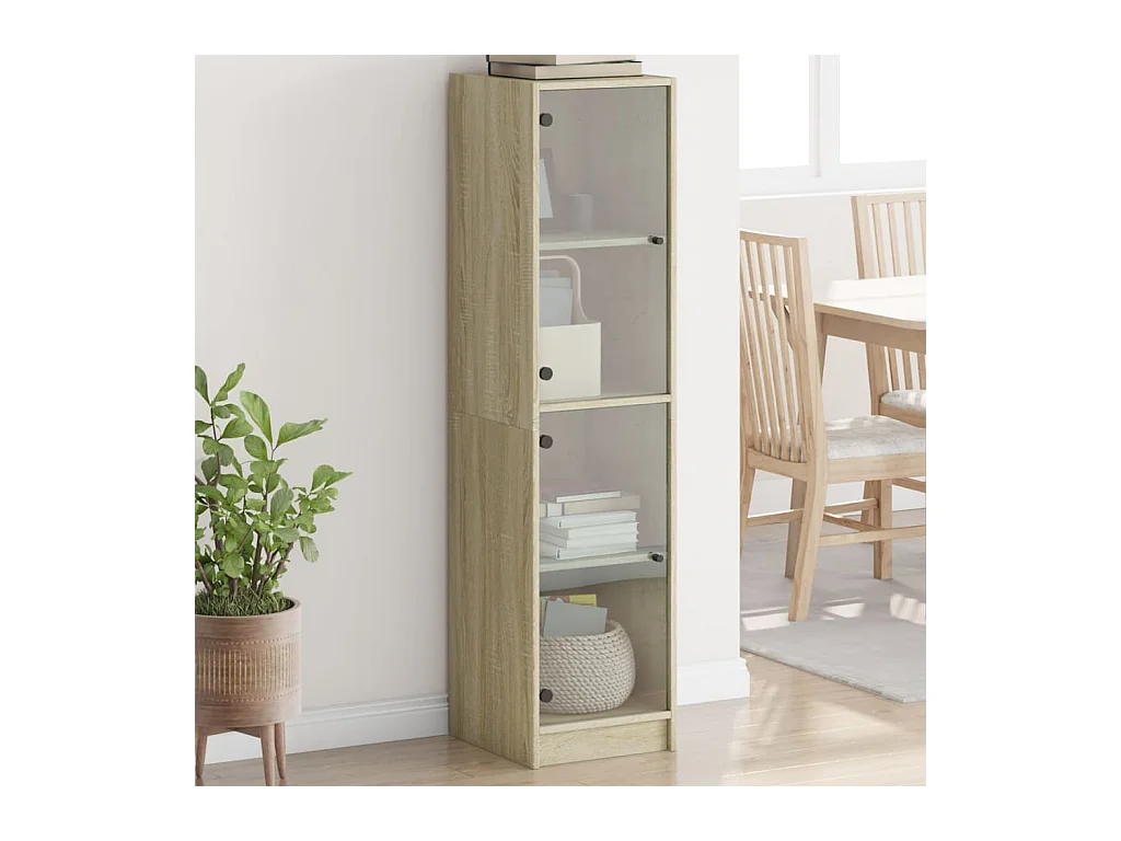 Buffet avec portes en verre chêne sonoma 35x37x142 cm