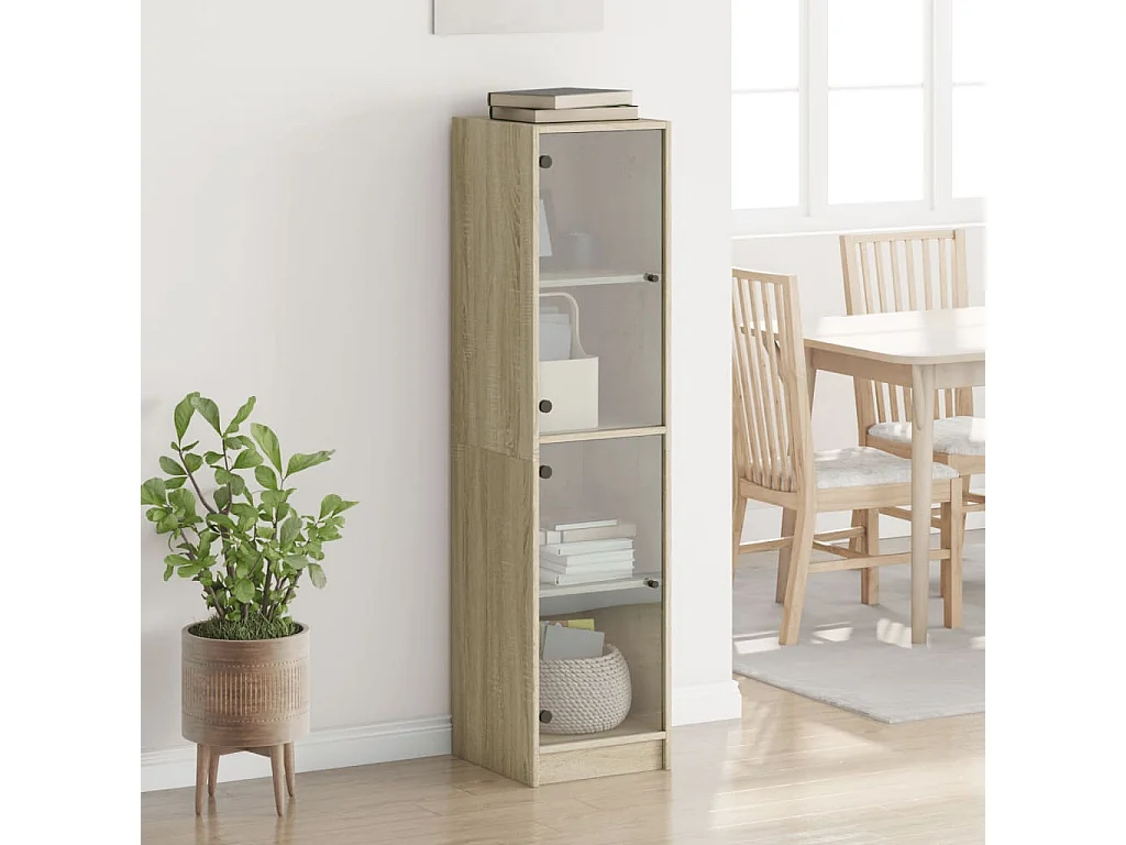 Buffet avec portes en verre chêne sonoma 35x37x142 cm
