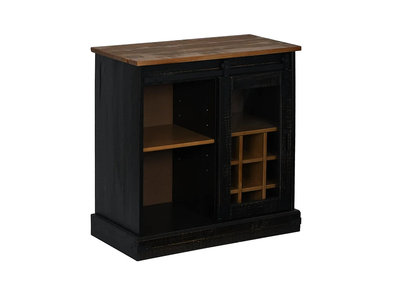 Buffet HALDEN porte coulissante noir 80x40x80 cm bois massif