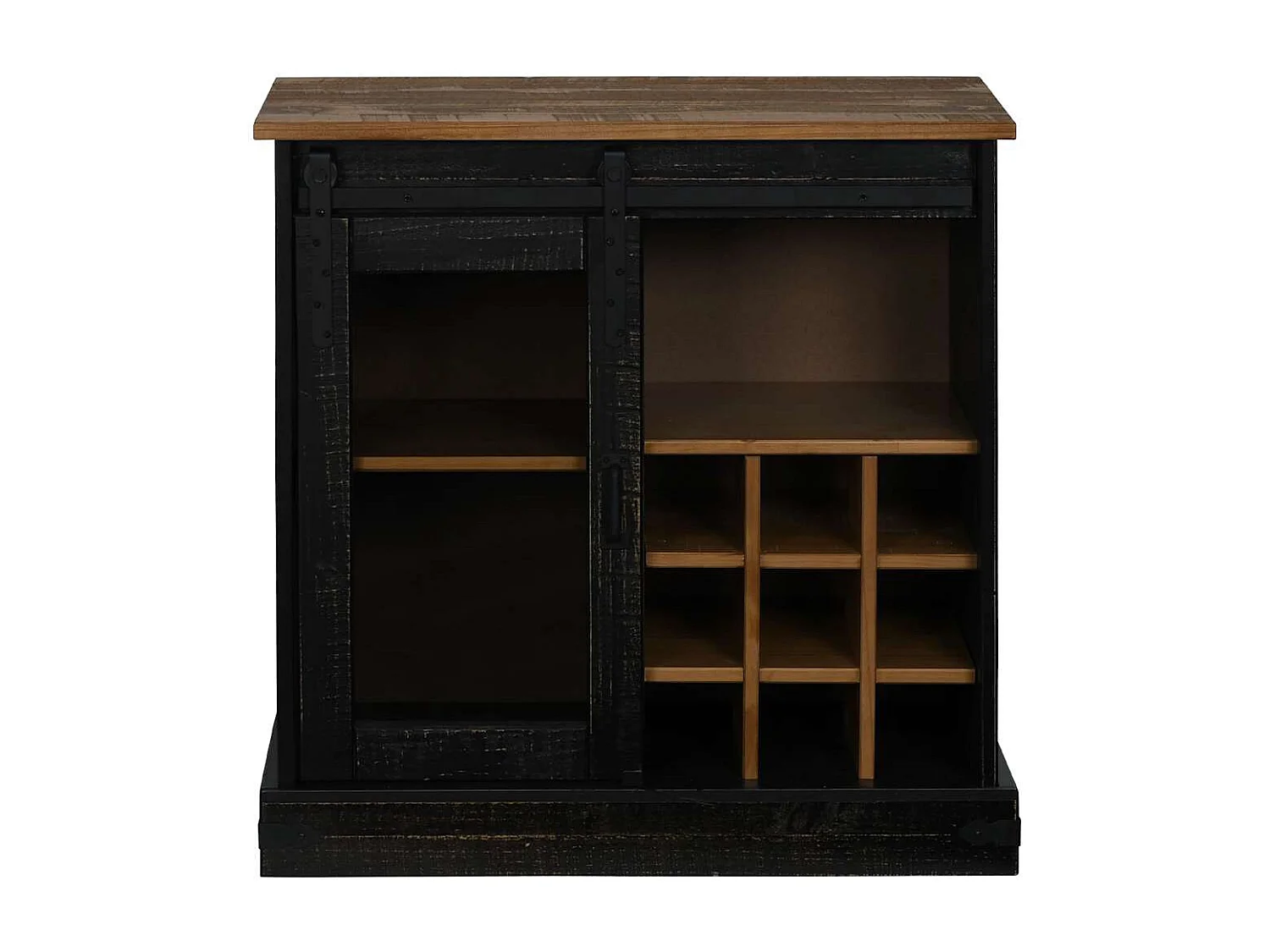 Buffet HALDEN porte coulissante noir 80x40x80 cm bois massif