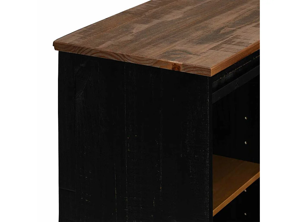 Buffet HALDEN porte coulissante noir 80x40x80 cm bois massif