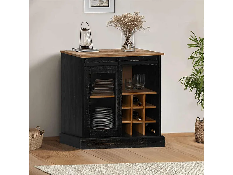 HALDEN dressoir met schuifdeur, zwart, 80x40x80 cm, massief hout