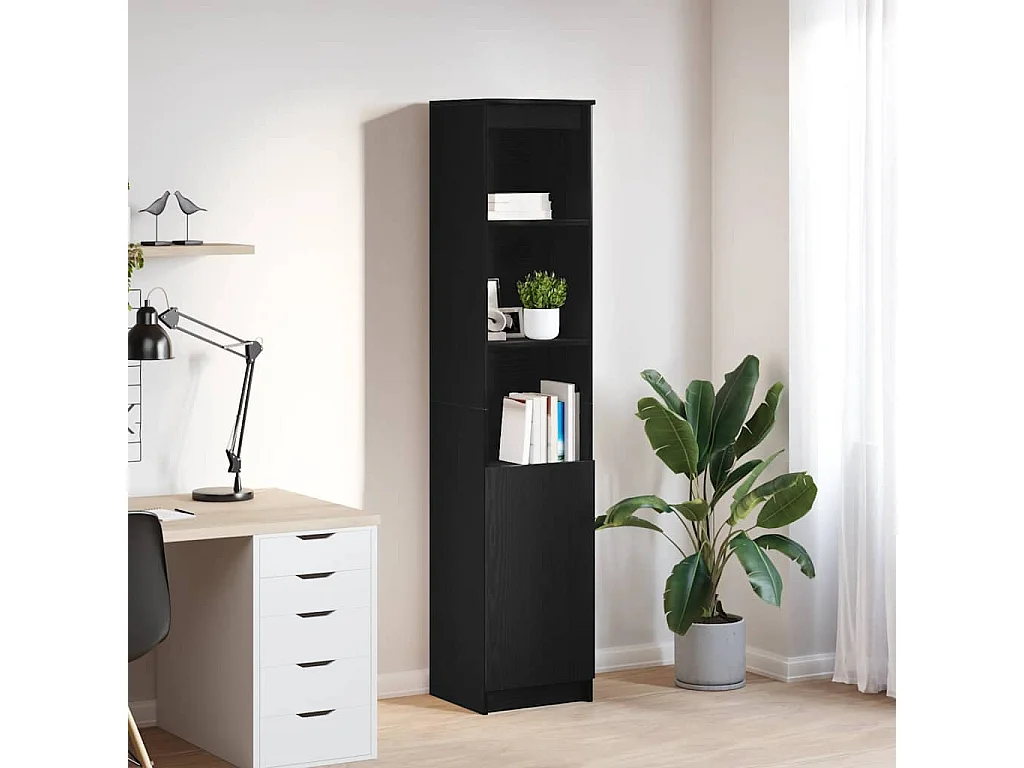 Buffet haut chêne noir 37,5x35x180 cm bois d'ingénierie