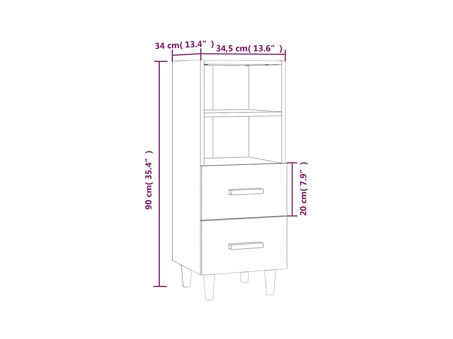 Credenza grigio cemento 34,5x34x90 cm in legno ingegnerizzato