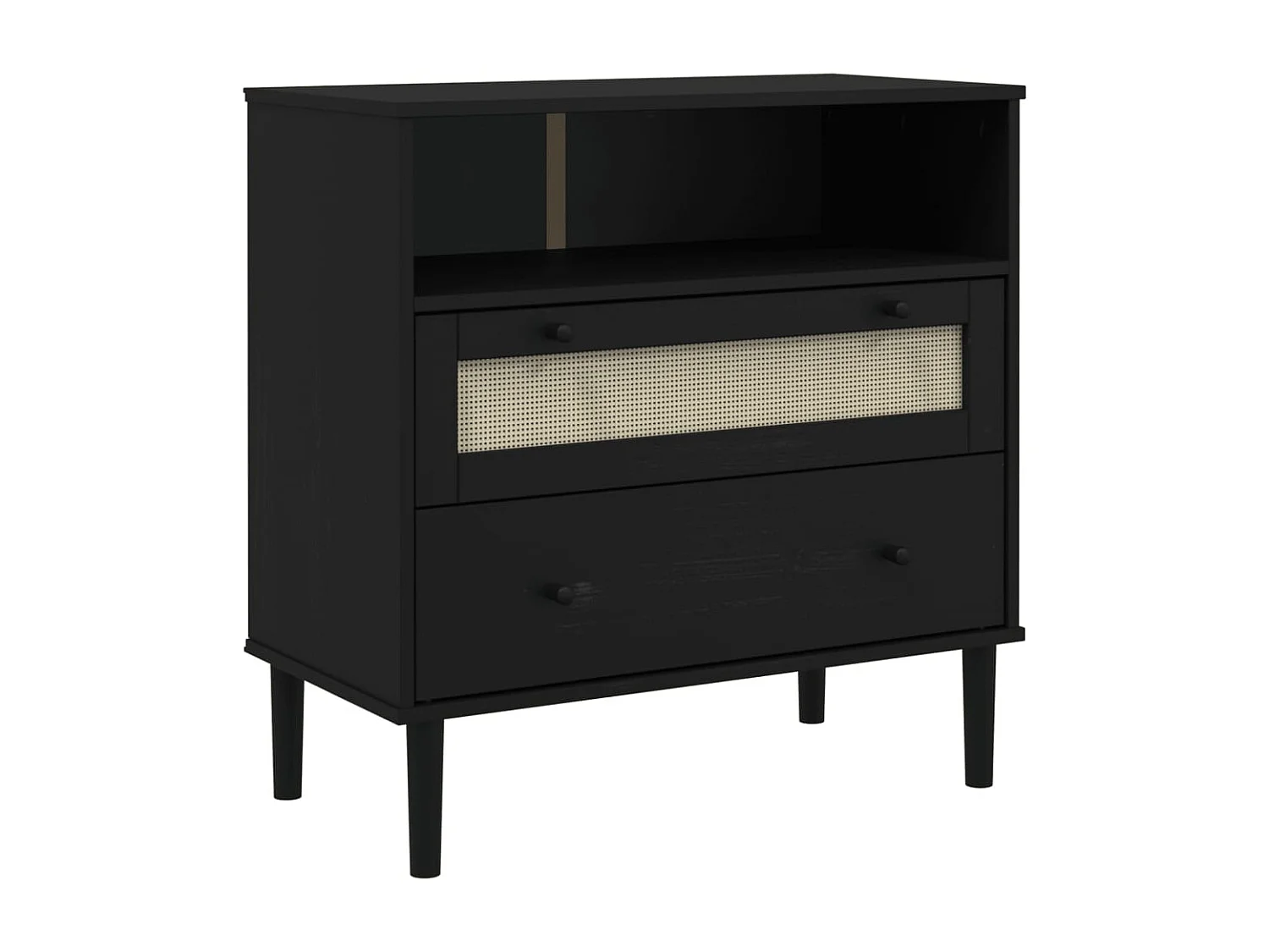 Buffet SENJA aspect rotin noir 80x40x80 cm bois massif de pin