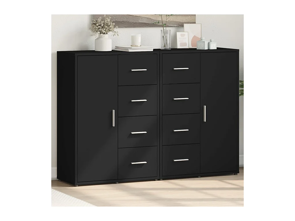 Buffets 2 pcs noir 60x31x84 cm bois d'ingénierie