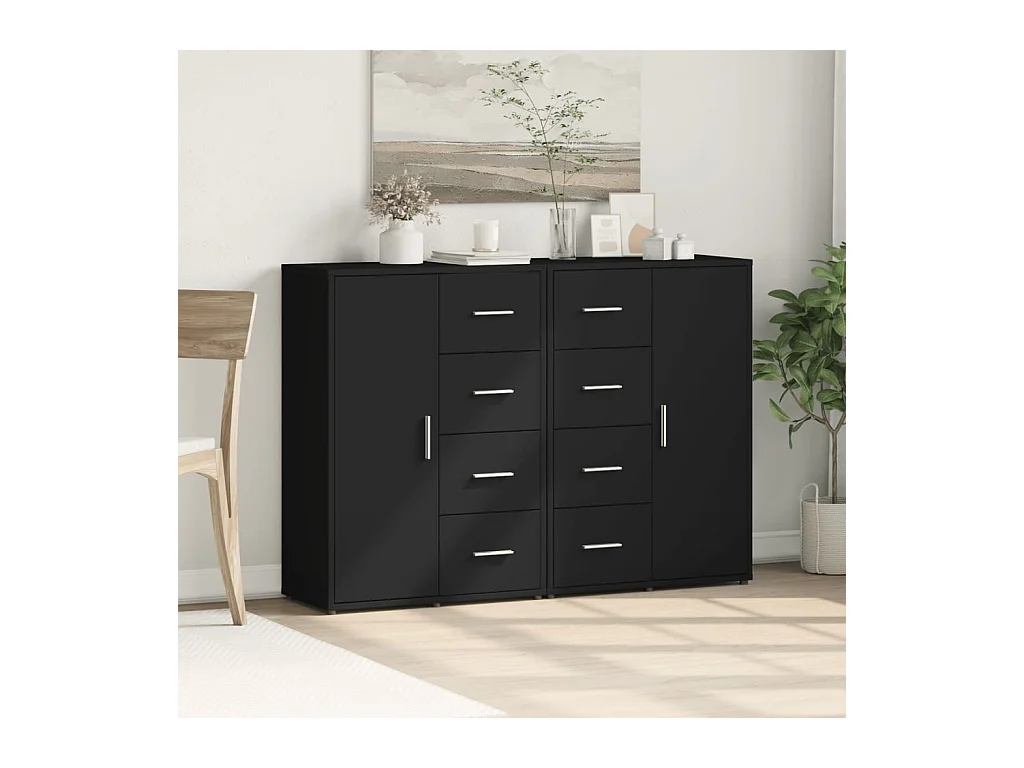 Buffets 2 pcs noir 60x31x84 cm bois d'ingénierie