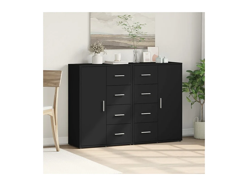 Buffets 2 pcs noir 60x31x84 cm bois d'ingénierie
