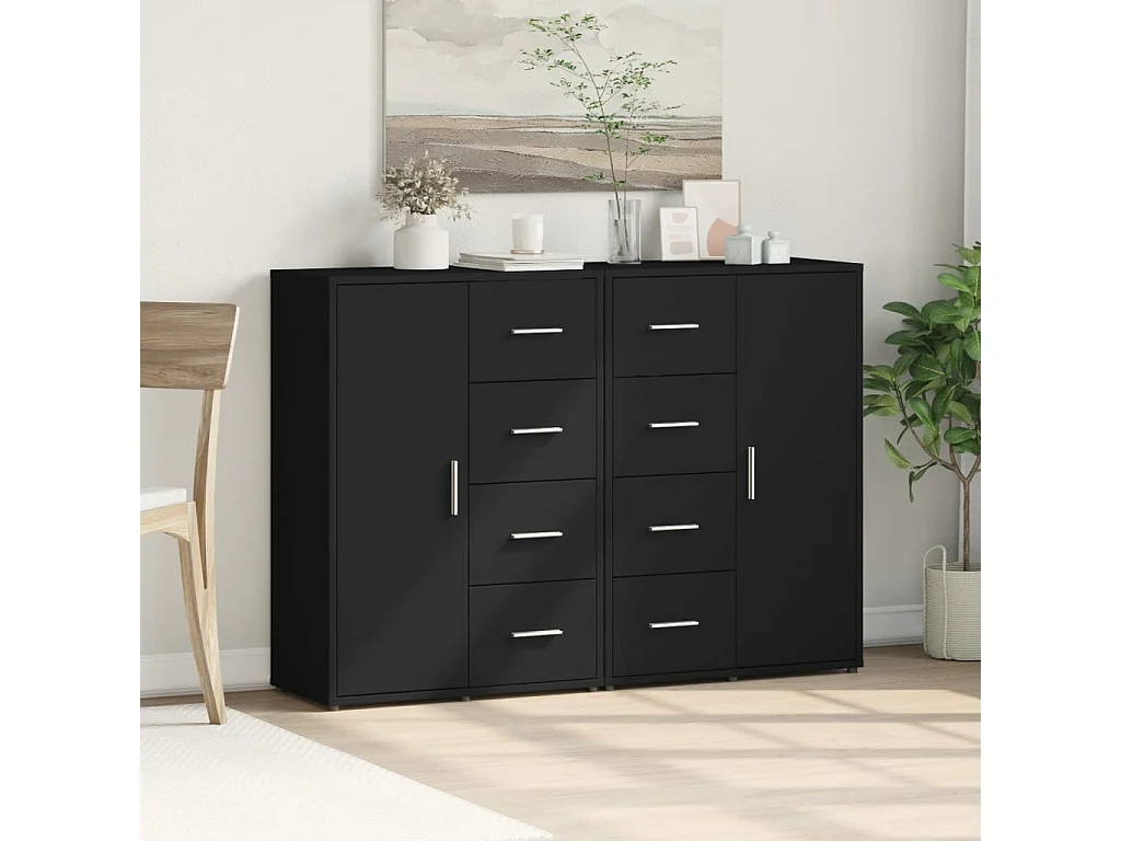 Dressoirs 2 stuks zwart 60x31x84 cm bewerkt hout