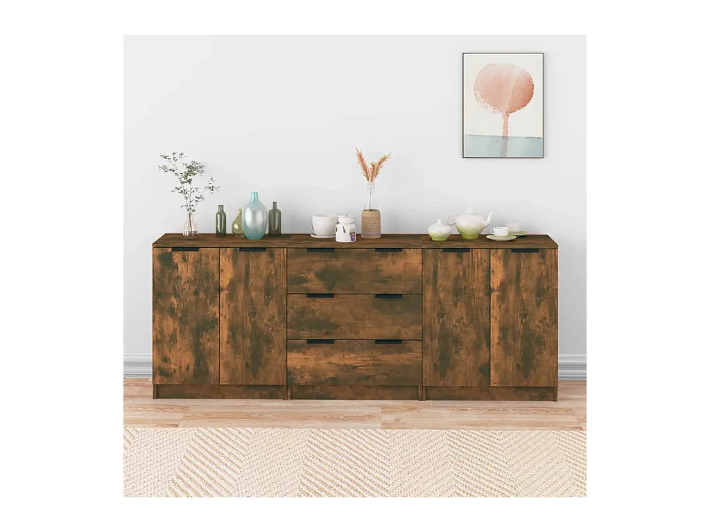 Buffets 3 pcs Chêne fumé Bois d'ingénierie