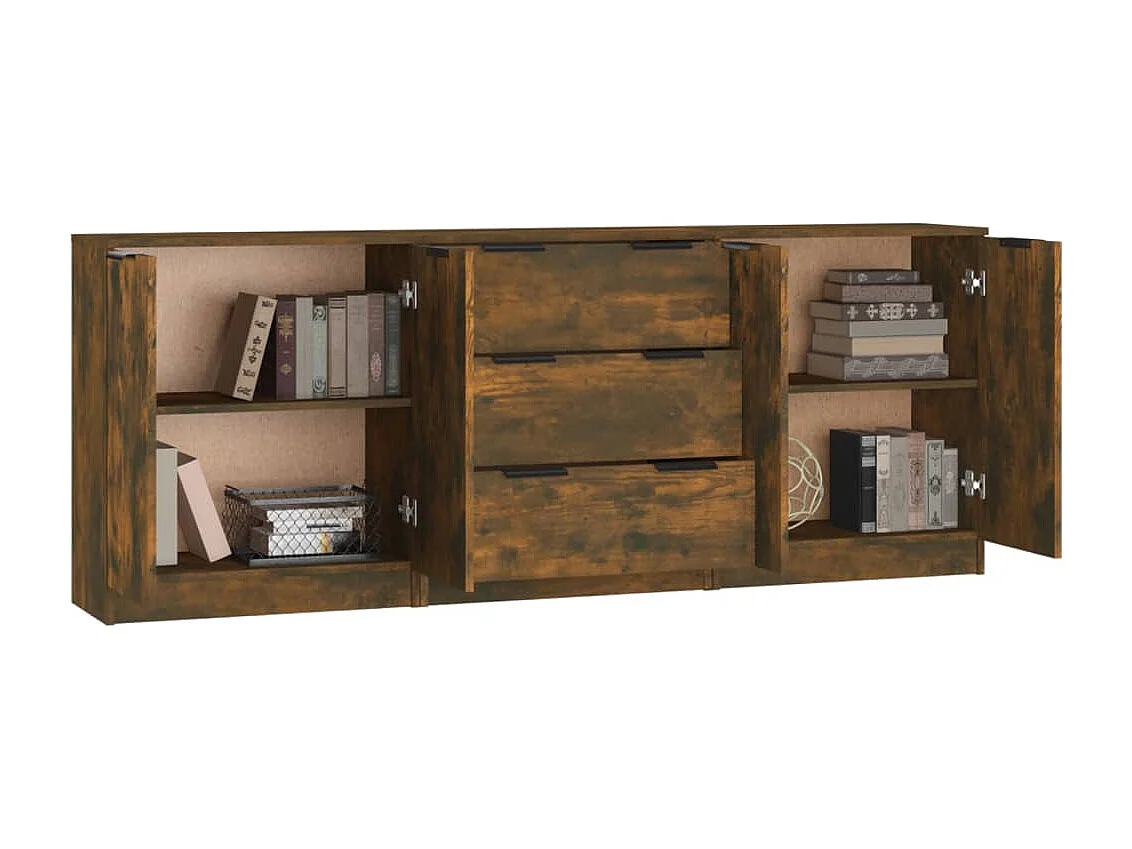 Buffets 3 pcs Chêne fumé Bois d'ingénierie