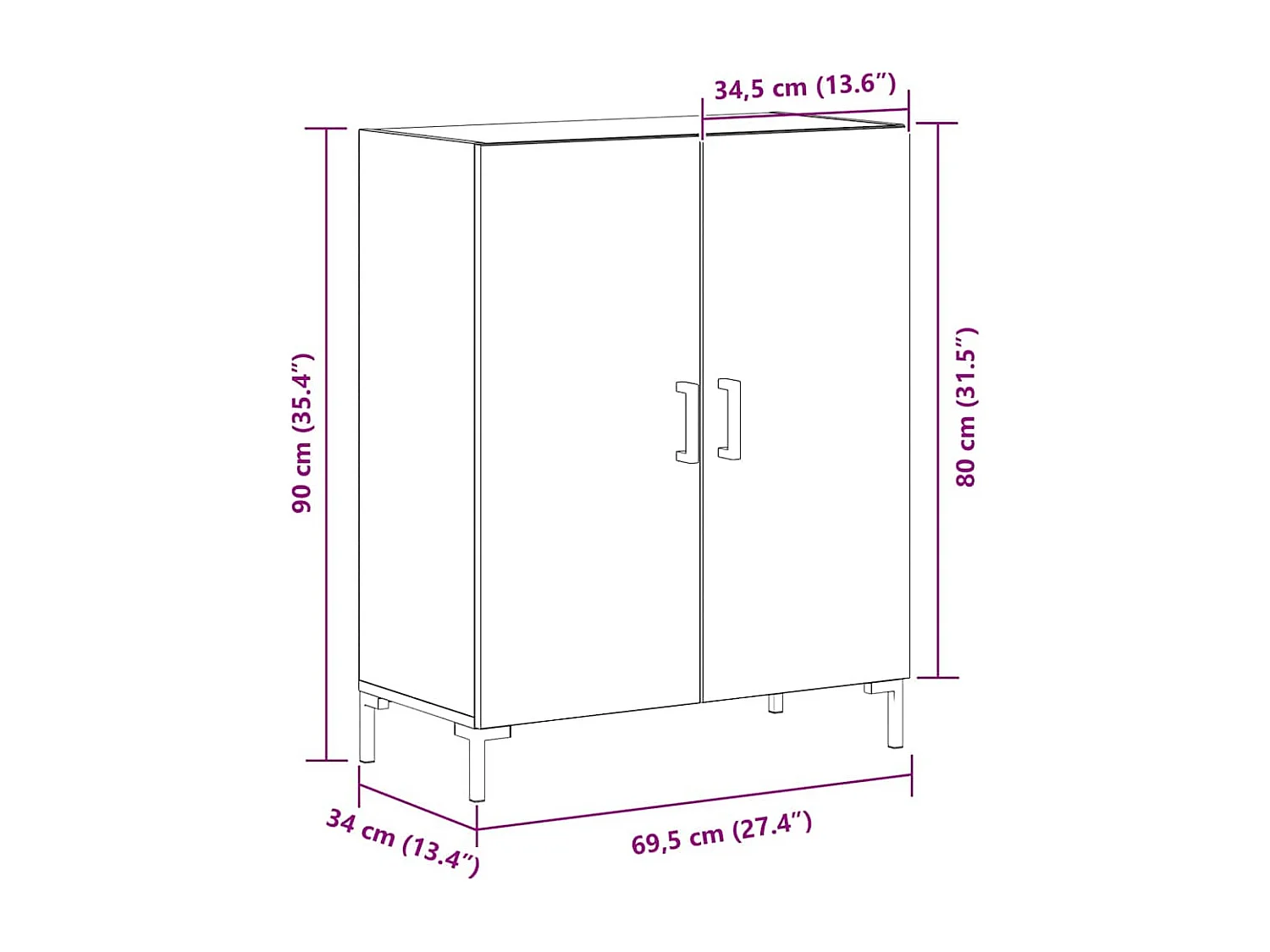 Credenza in rovere nero 69,5x34x90 cm Legno ricostituito