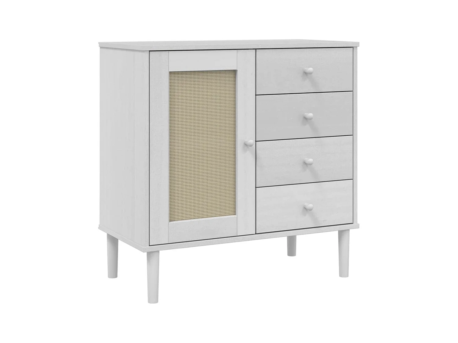 Buffet SENJA aspect rotin blanc 80x40x80 cm bois massif de pin