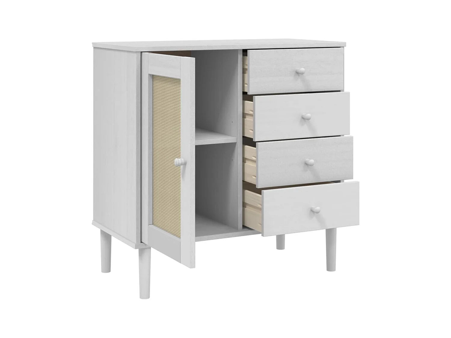 Buffet SENJA aspect rotin blanc 80x40x80 cm bois massif de pin