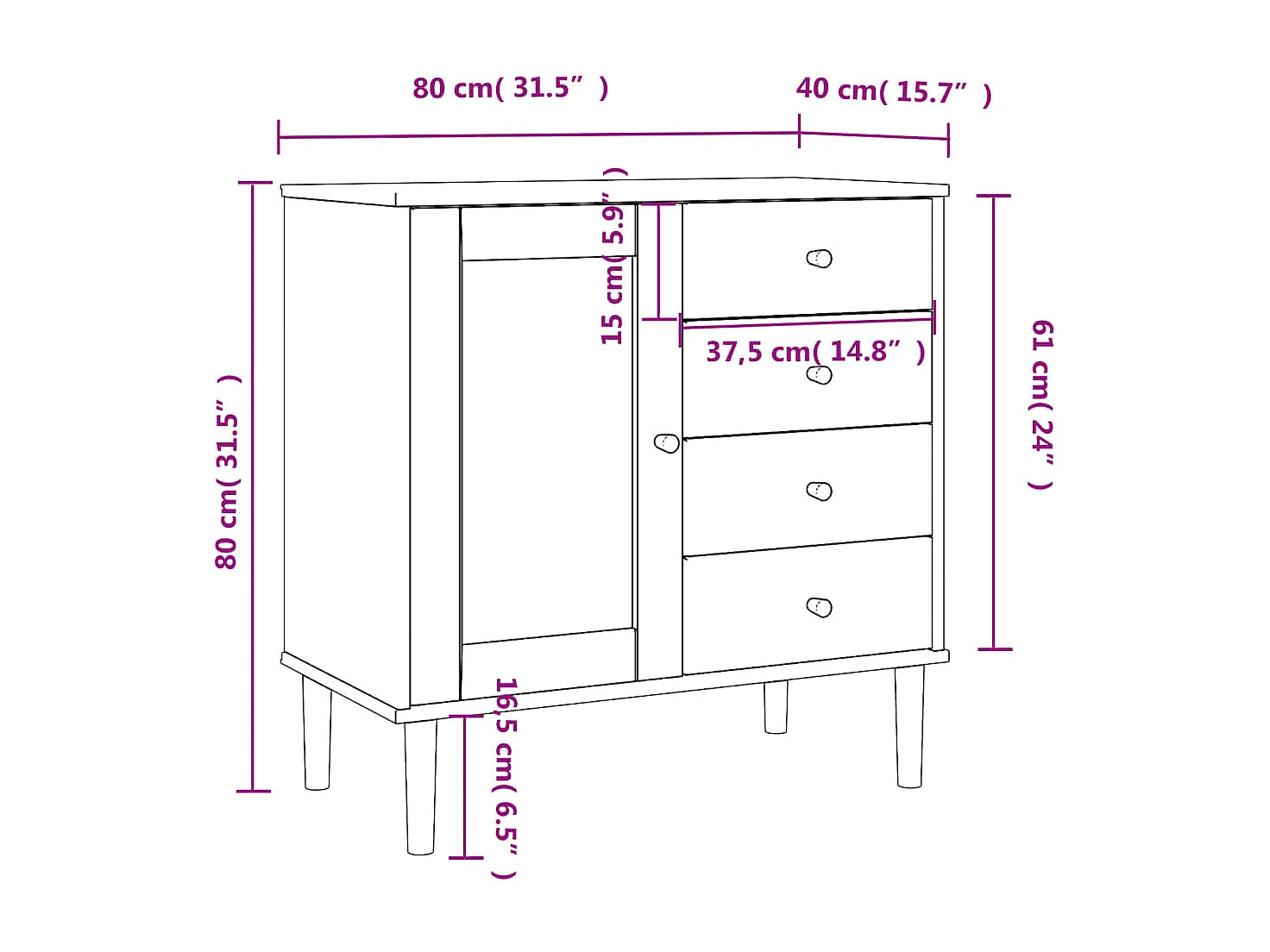 Buffet SENJA aspect rotin blanc 80x40x80 cm bois massif de pin