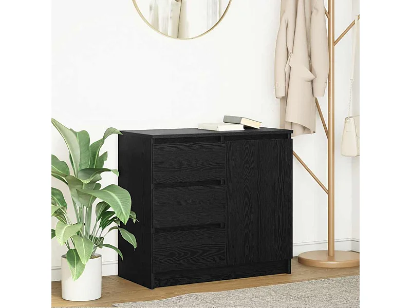 Buffet avec tiroir chêne noir 71x35x65 cm bois d'ingénierie