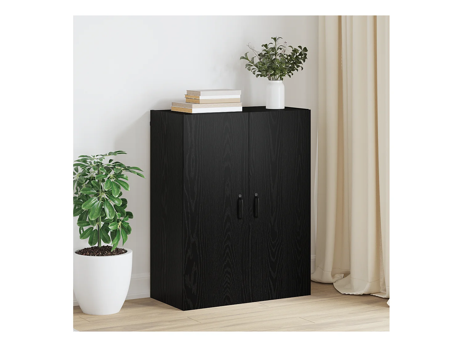 Mobile pensile con ripiano Montaggio a parete con anta Rovere nero 69,5 x 34 x 90 cm