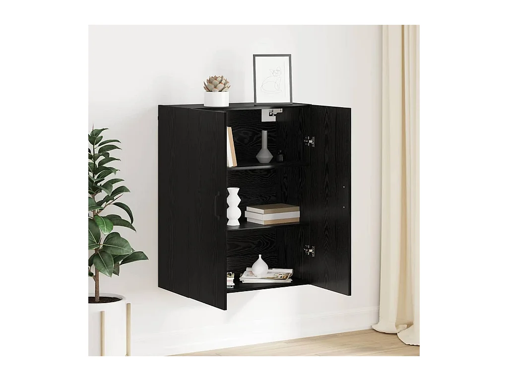 Mobile pensile con ripiano Montaggio a parete con anta Rovere nero 69,5 x 34 x 90 cm