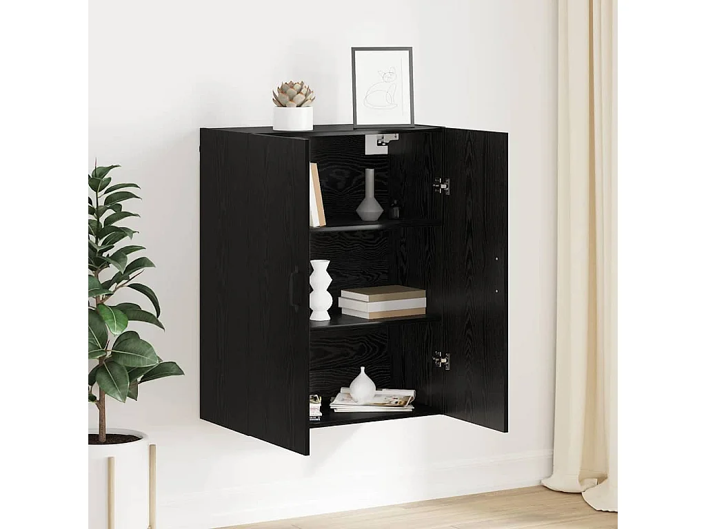 Hängeschrank mit Regal Wandmontage mit Tür Eiche schwarz 69,5 x 34 x 90 cm