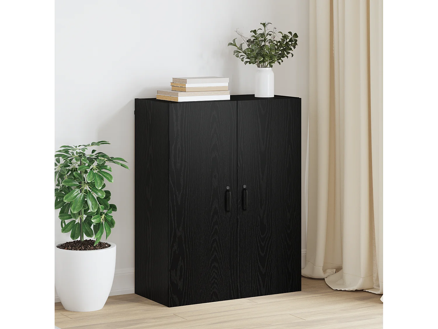 Hängeschrank mit Regal Wandmontage mit Tür Eiche schwarz 69,5 x 34 x 90 cm