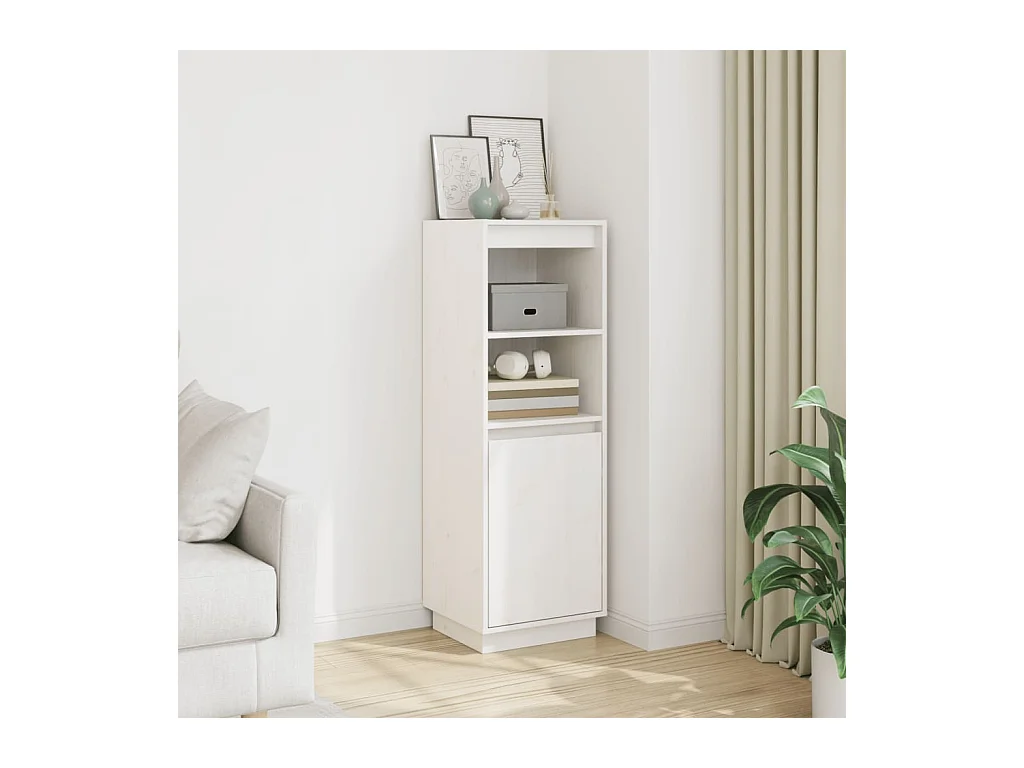 Credenza alta Bianca 37x34x110 cm Legno massello di pino