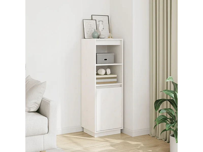 Buffet haut Blanc 37x34x110 cm Bois massif de pin