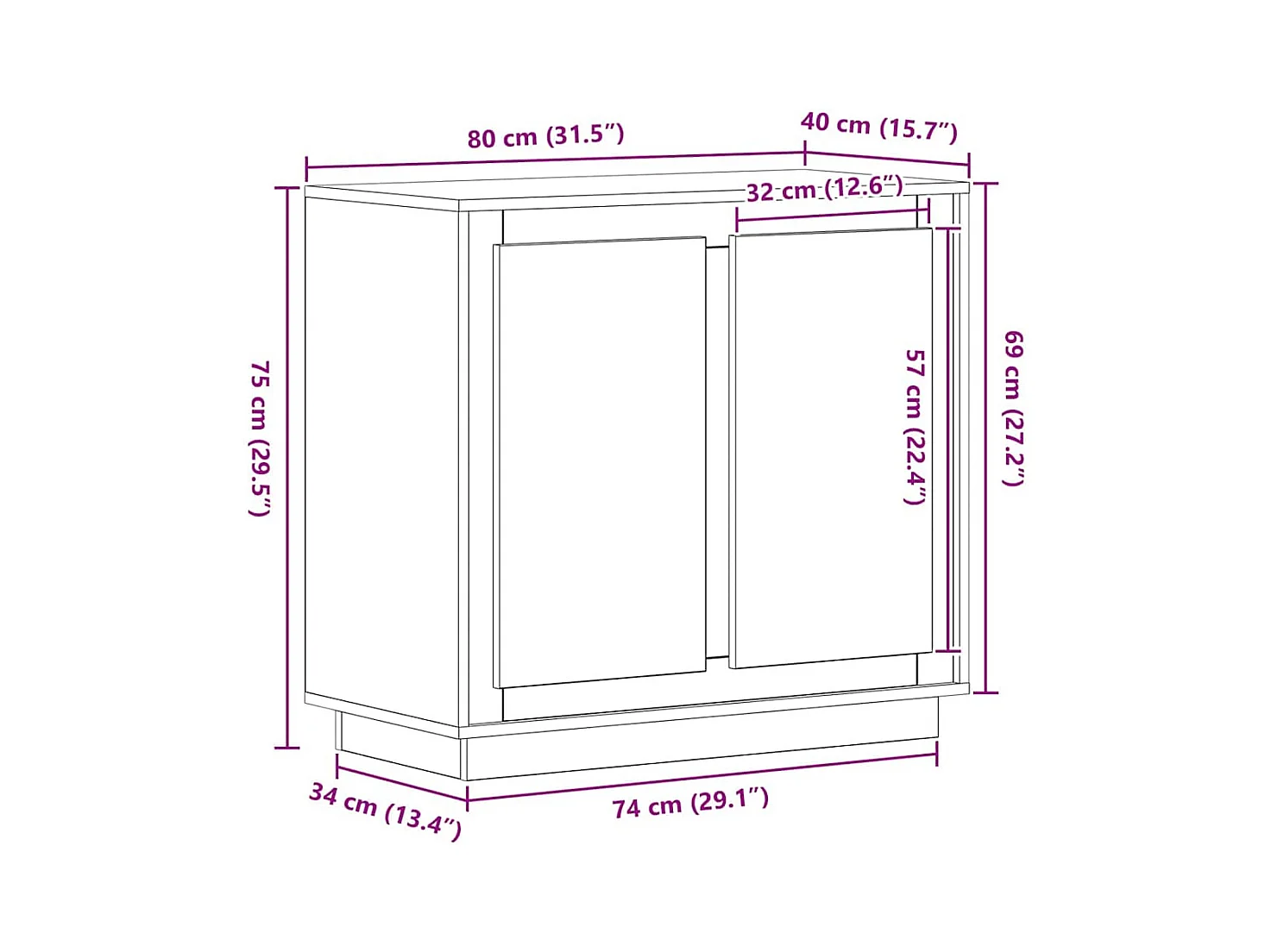 Buffet en bois ancien 80x34x75 cm Bois d'ingénierie