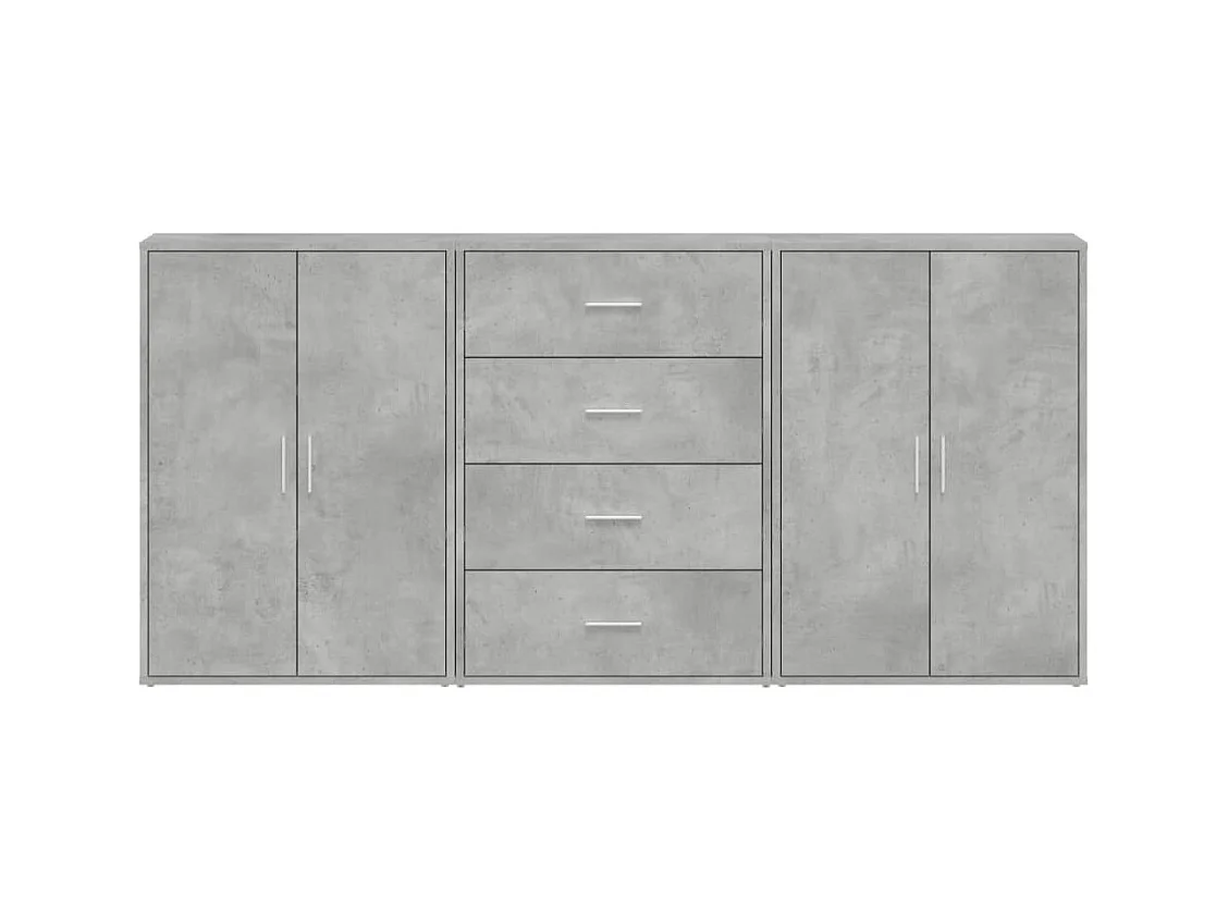 Dressoirs 3 stuks betongrijs 60x31x84 cm bewerkt hout