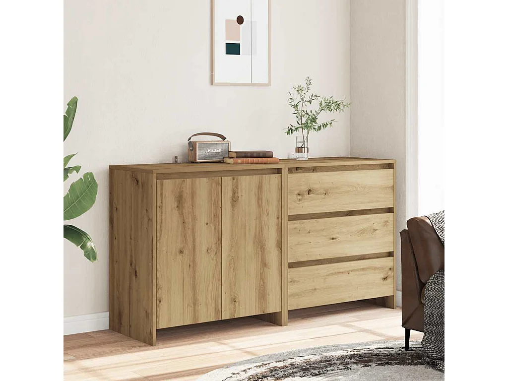 Buffet 2 pcs chêne artisanal bois d'ingénierie