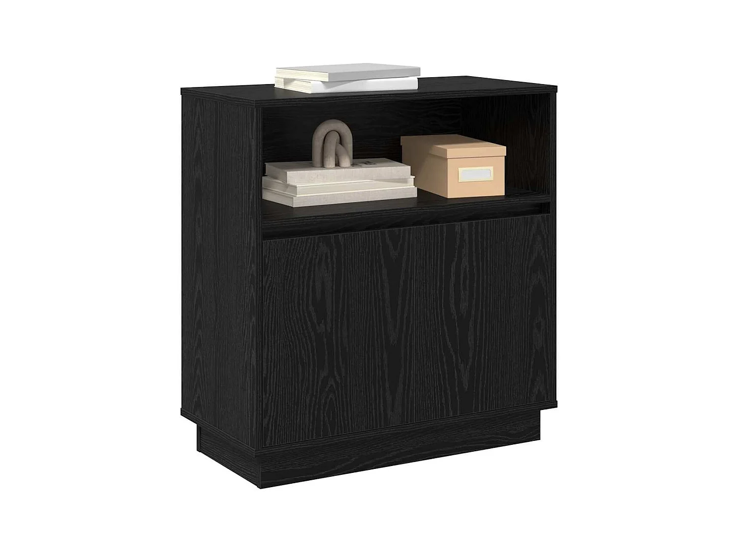 Dressoir met LED zwart eiken 71x34,5x75 cm in bewerkt hout