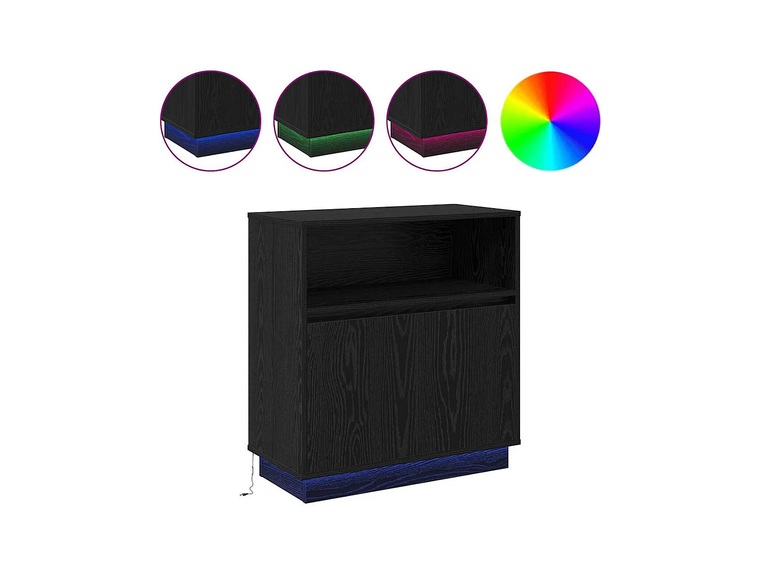 Dressoir met LED zwart eiken 71x34,5x75 cm in bewerkt hout