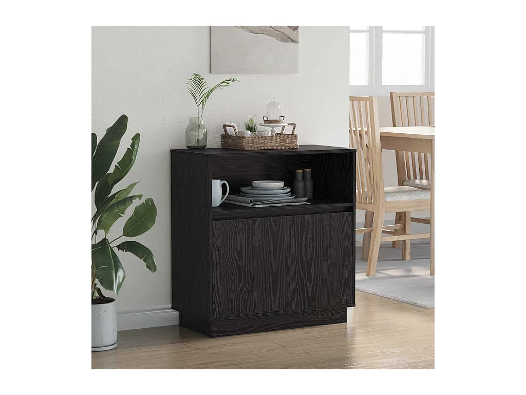 Dressoir met LED zwart eiken 71x34,5x75 cm in bewerkt hout