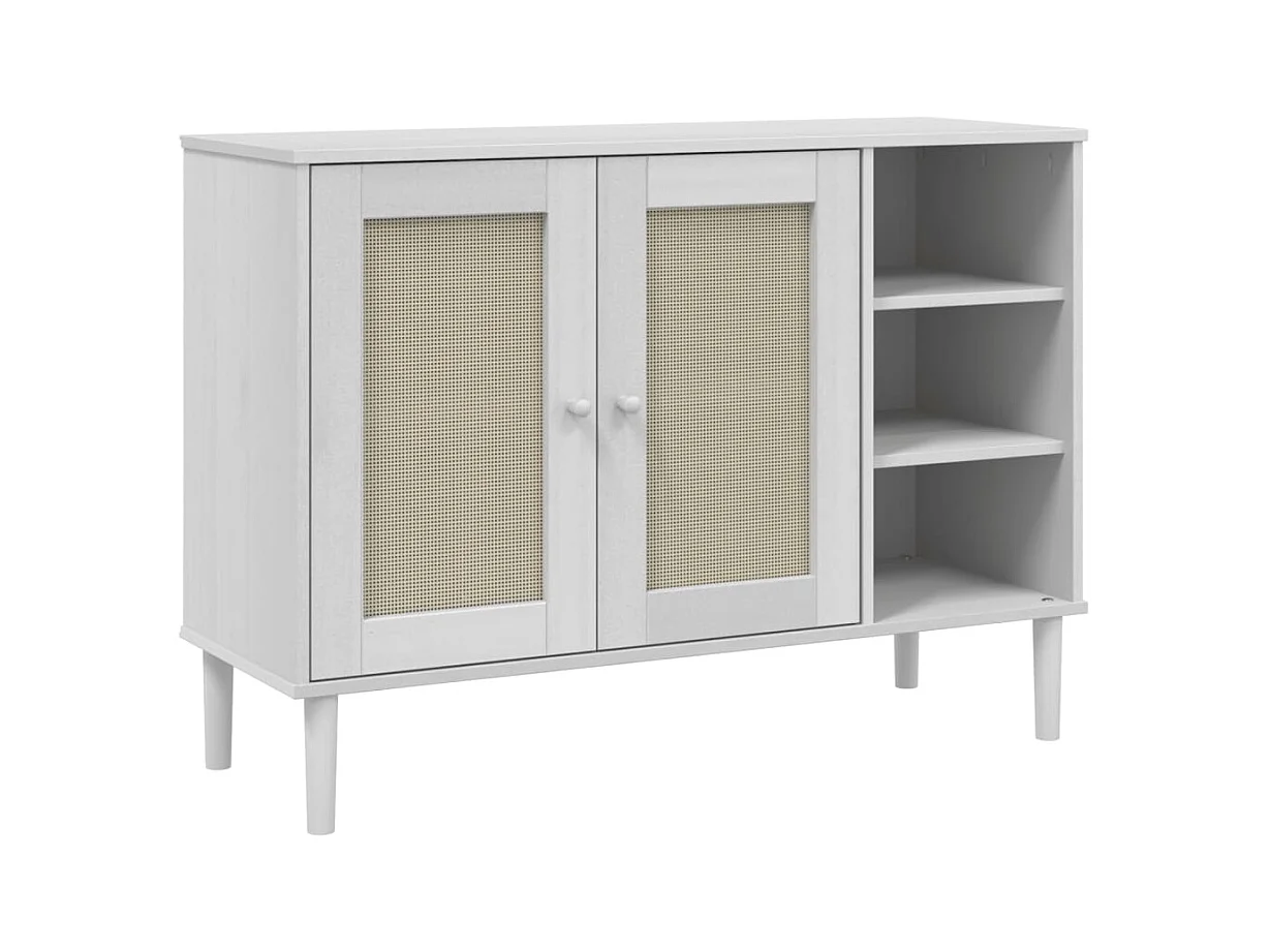 Buffet SENJA aspect rotin blanc 112x40x80cm bois massif de pin
