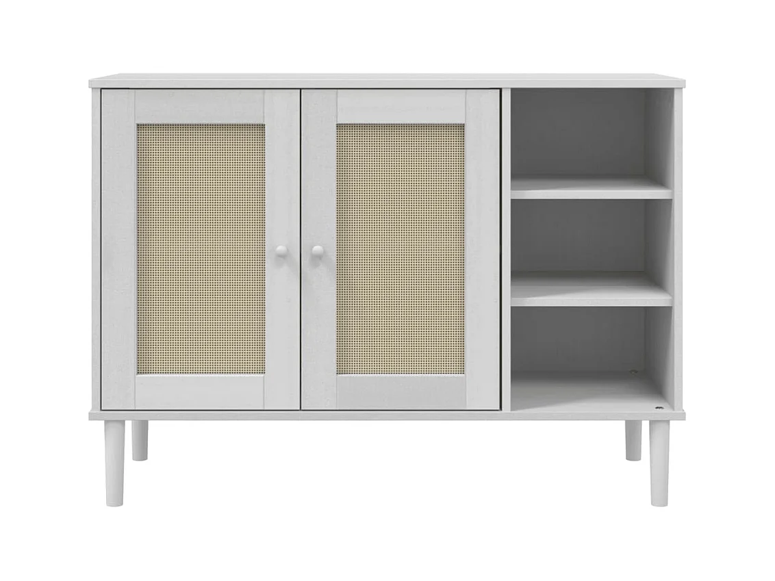 Buffet SENJA aspect rotin blanc 112x40x80cm bois massif de pin