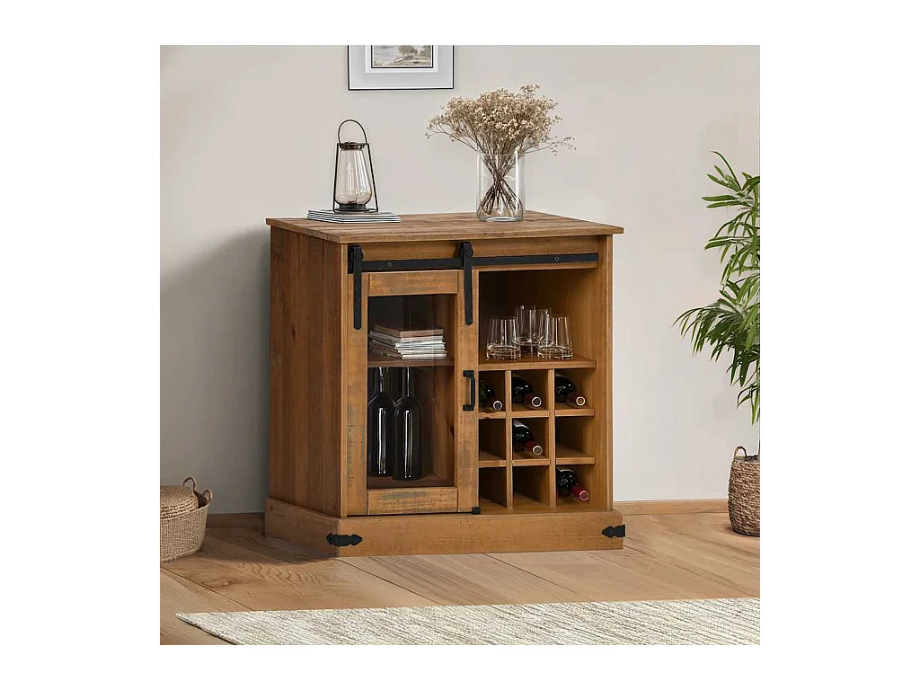 Buffet HALDEN avec porte coulissante 80x40x80 cm bois massif