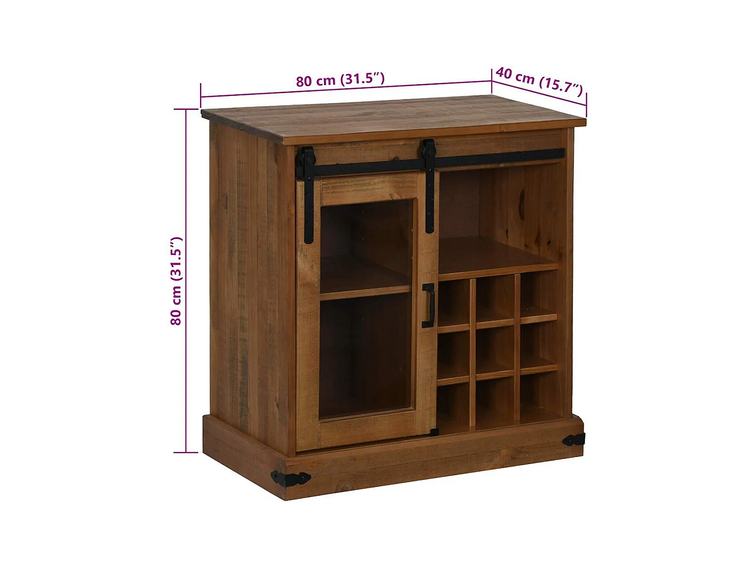 Buffet HALDEN avec porte coulissante 80x40x80 cm bois massif