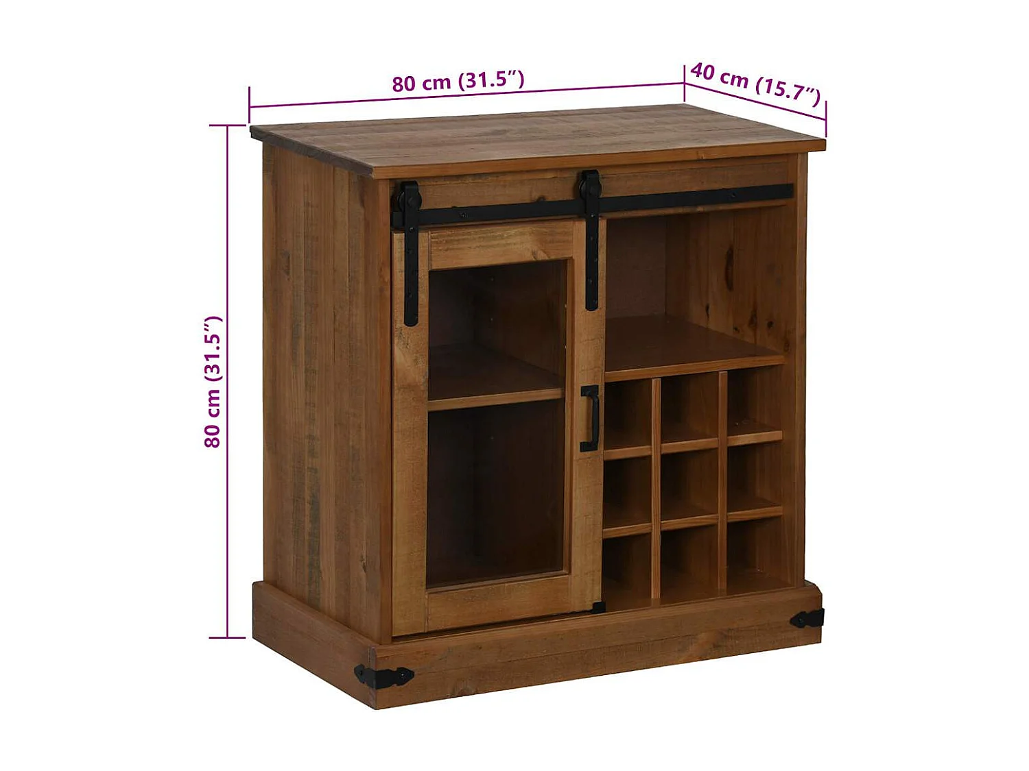Buffet HALDEN avec porte coulissante 80x40x80 cm bois massif