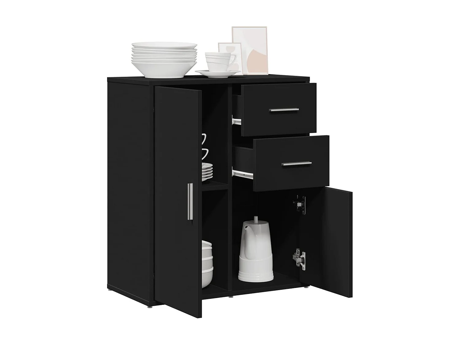 Buffet noir 60x31x70 cm bois d'ingénierie