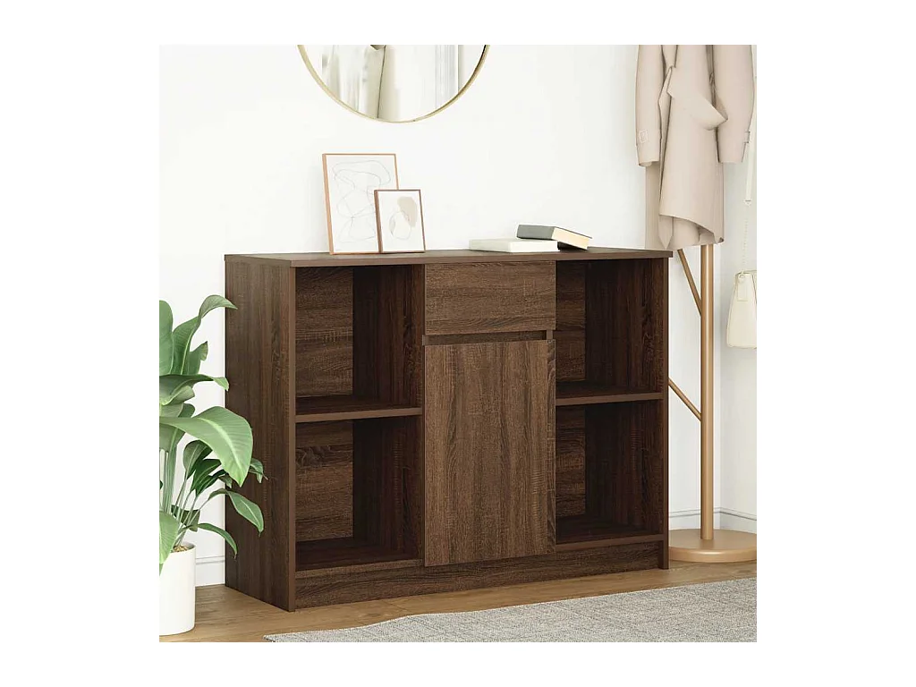 Buffet avec tiroir chêne brun 101x35x76 cm bois d'ingénierie