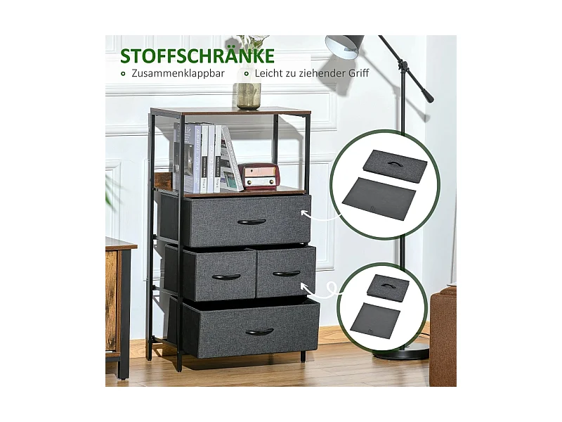 Commode avec 4 tiroirs en tissu, design moderne, polyester, noir (58x29x103 cm)