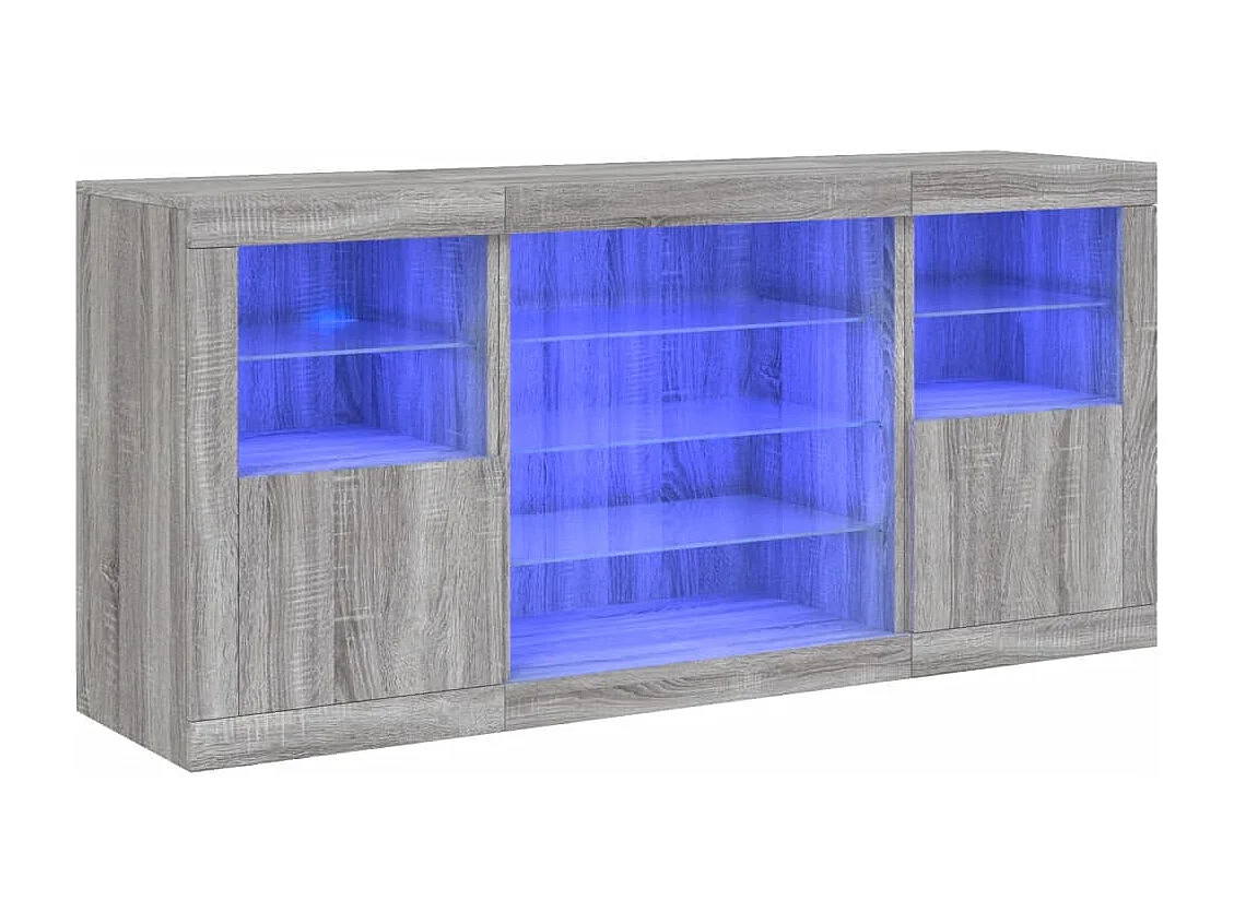 Buffet avec lumières LED sonoma gris 142,5x37x67 cm