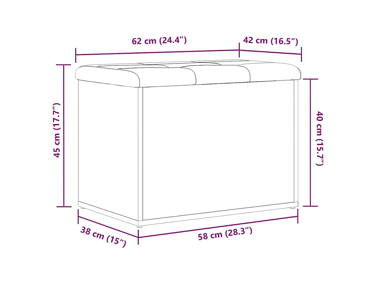 Banc de Rangement Chêne noir 62 x 42 x 45 cm Bois d'ingénierie
