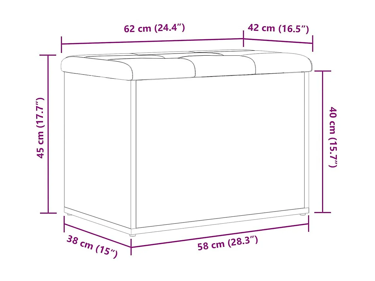 Banc de Rangement Chêne noir 62 x 42 x 45 cm Bois d'ingénierie