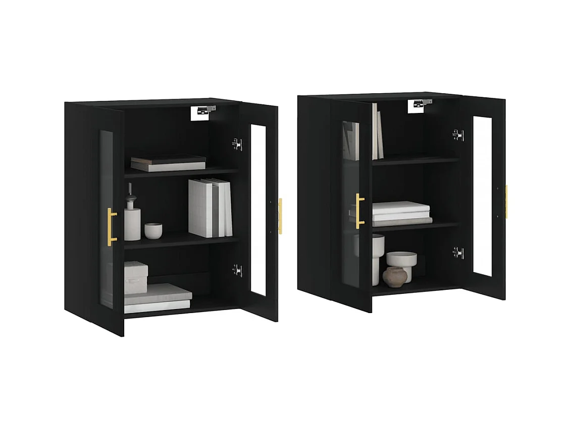 2-teilige Hängeschränke, schwarz, Holzwerkstoff