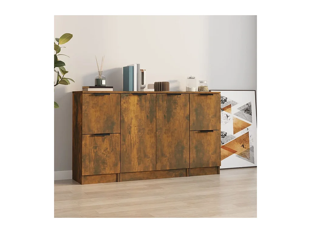 Buffets 3 pcs Chêne fumé Bois d'ingénierie