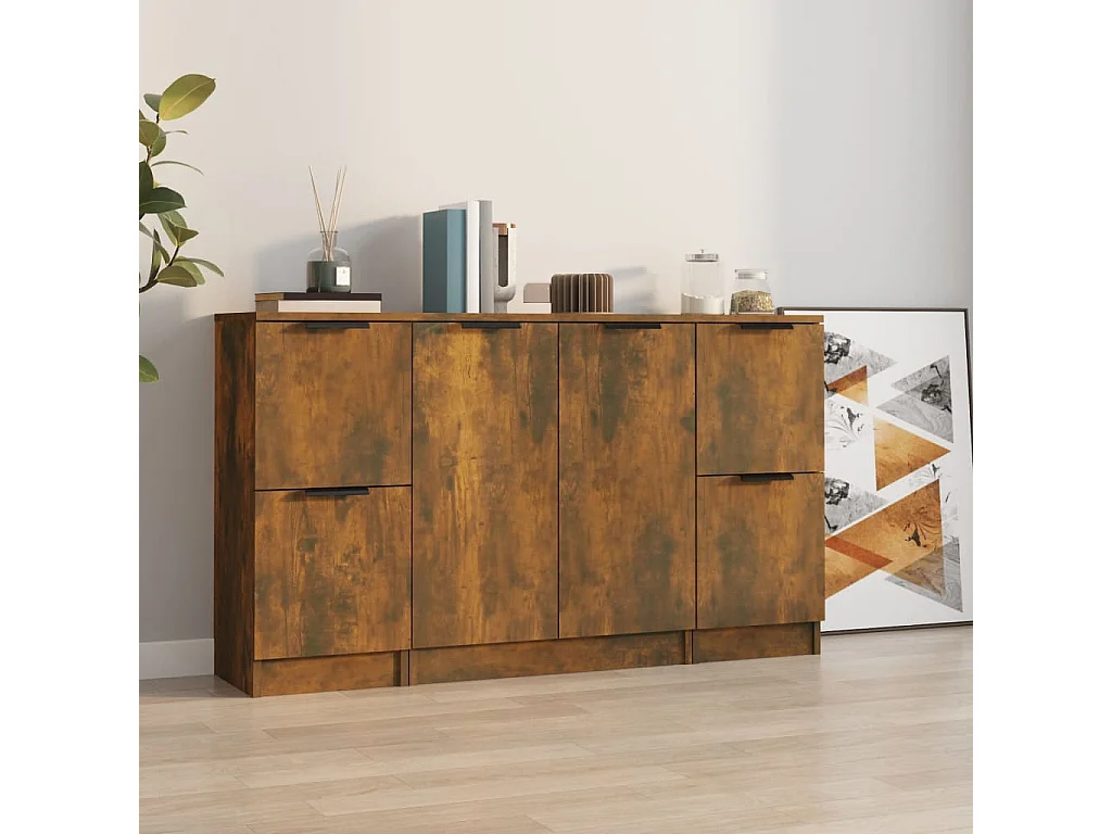 Buffets 3 pcs Chêne fumé Bois d'ingénierie
