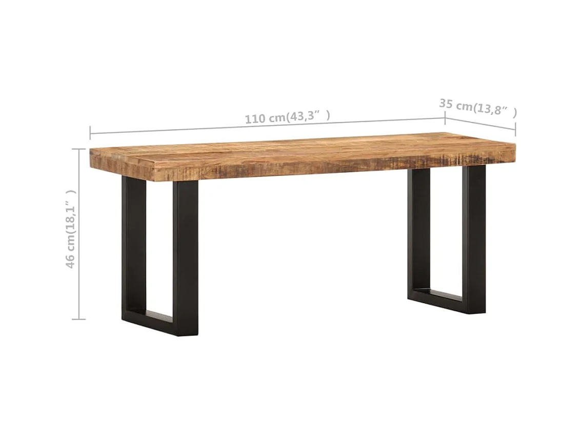 Banc 110 cm Bois de manguier brut massif et acier
