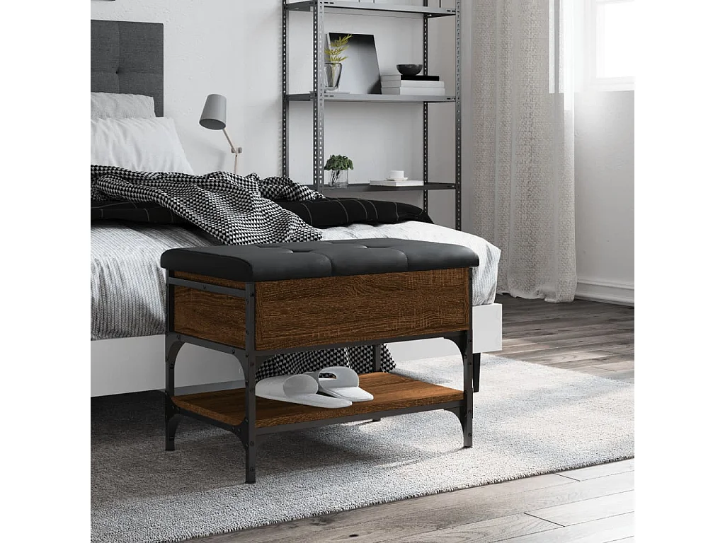 Panca portascarpe in rovere marrone 62x42x45 cm in legno ingegnerizzato