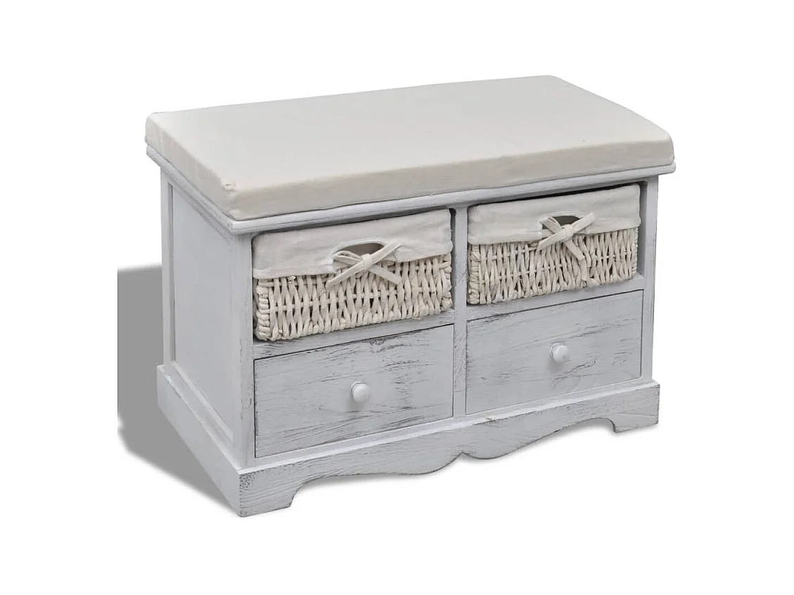 Banco de almacenaje Blanco 62x33x42 cm Madera de Paulownia